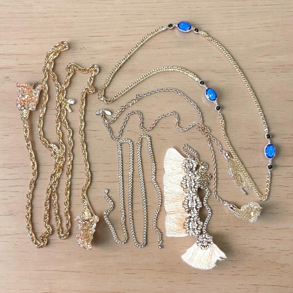 VTG Y2K 2000s Women Gold Tone Layering Station Tassel Pendant Necklace Lot 5 Pc